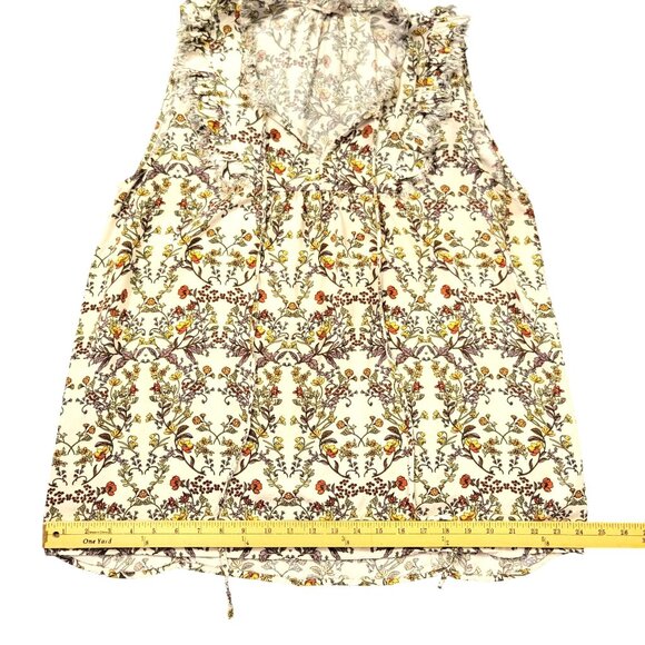 Floral Sleeveless V-Neck Blouse With Ruffle Trim By Pleione Anthropologie L/G - Picture 12 of 14